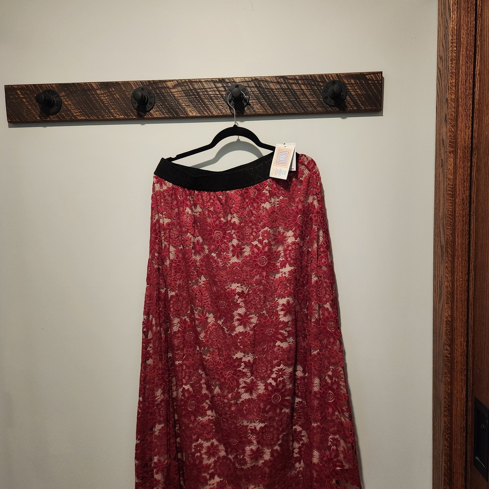 LuLaRoe Burgundy Lace Overlay Maxi A-Line Skirt
